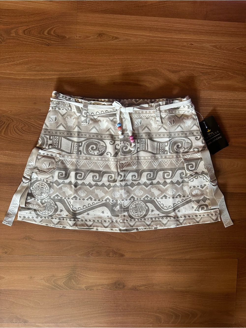 Disney Beige and White Moana Print Cargo Mini Skirt
